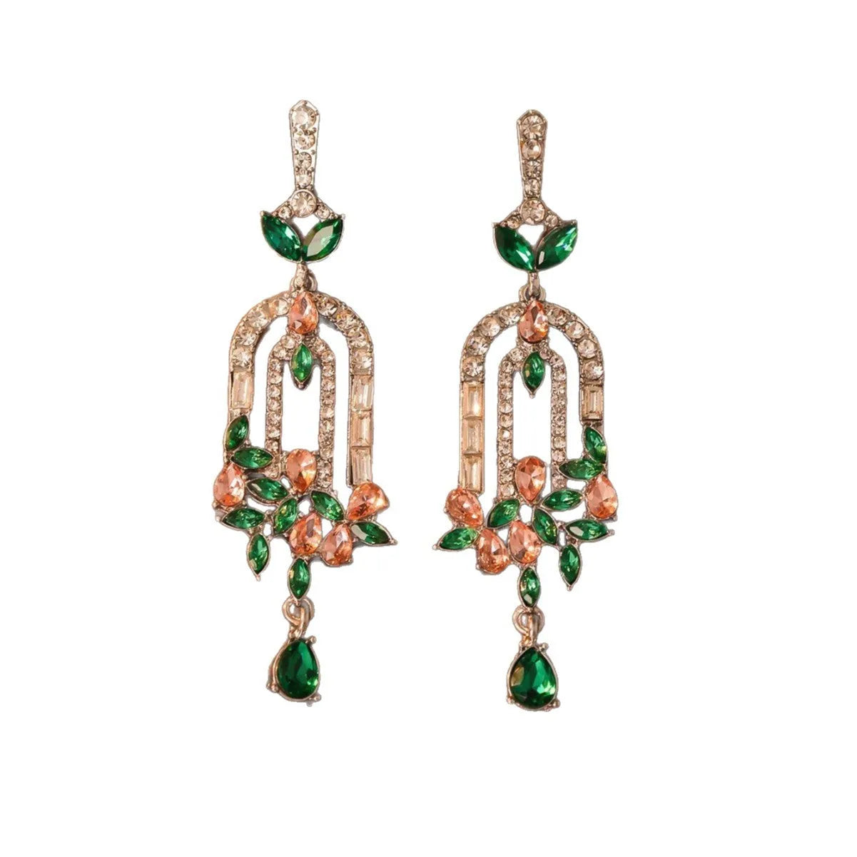Alloy flower cluster tassel earrings 8.5cm women's drop earrings blue green Chinese style