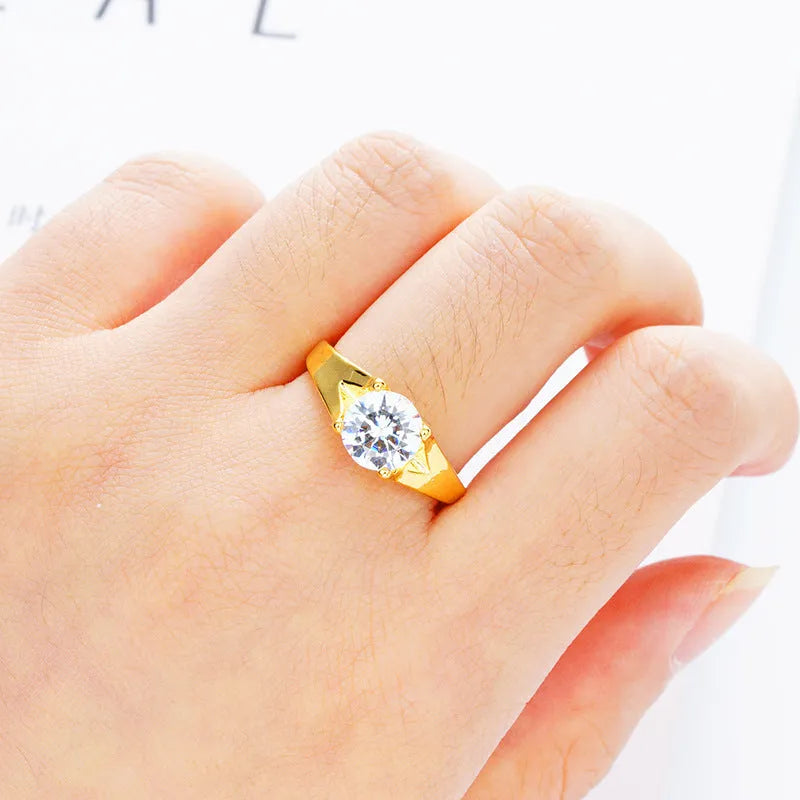 Adjustable women's placer gold zircon ring in six colour options with electroplated copper band