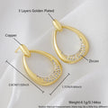 Yellow gold geometric drop earrings for women with ring design, dimensions 2.6cm by 1.7cm.