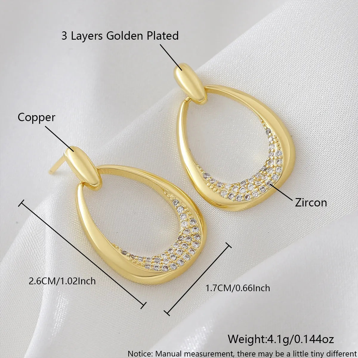Yellow gold geometric drop earrings for women with ring design, dimensions 2.6cm by 1.7cm.