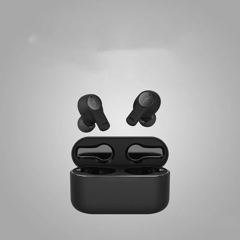 Pearl white and black true wireless Bluetooth sports headphones with in-ear design.