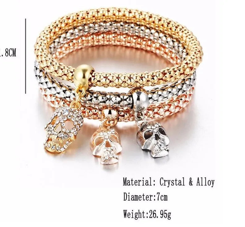 Alloy tricolour stretch popcorn corn chain bracelet set with themed charms in selected colour option