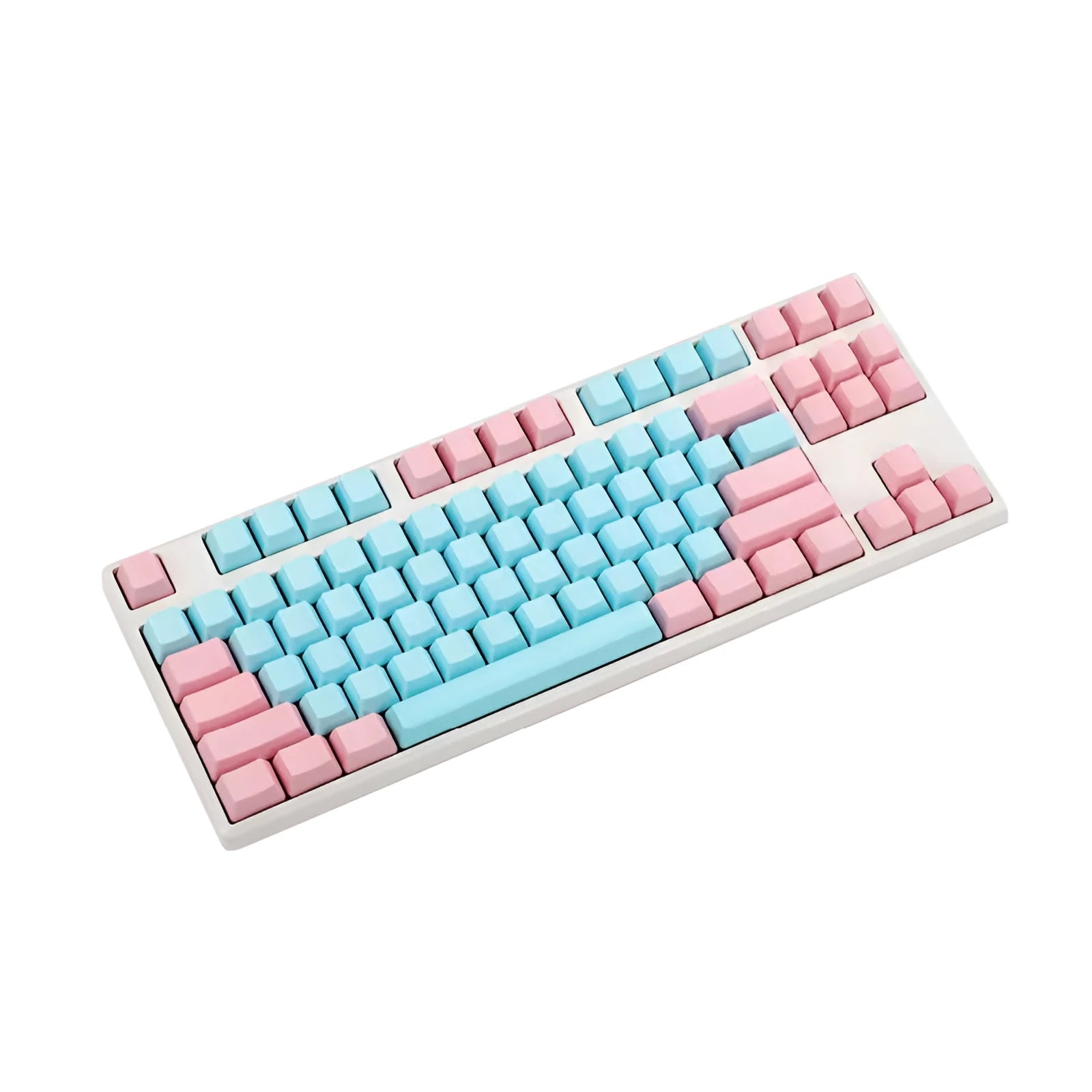 Pink opaque PBT keycap set for mechanical keyboards showing side-engraved legends on 1.5mm thick keys