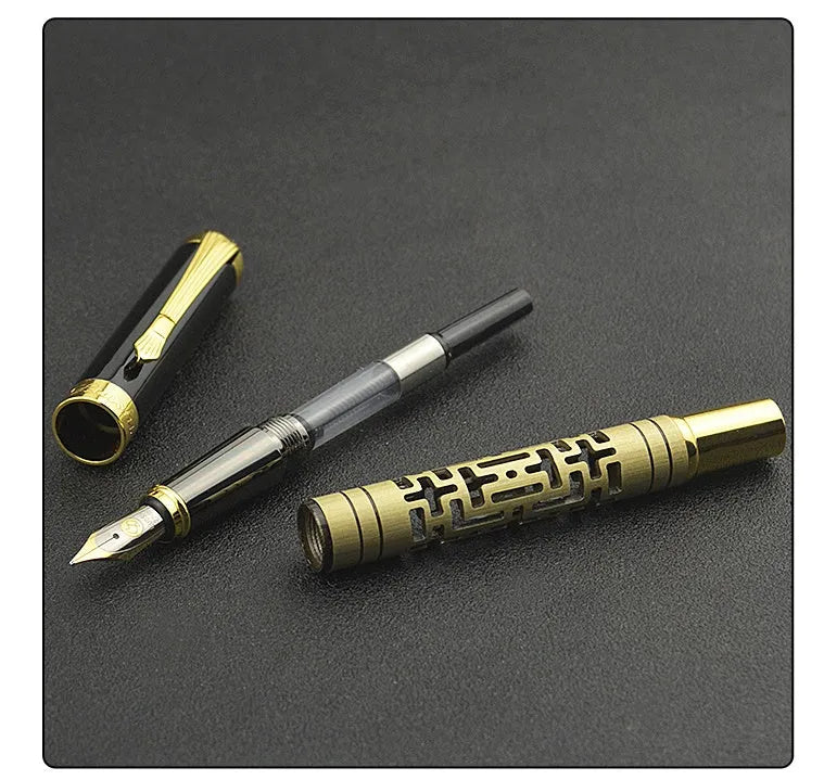 Metal fountain pen with iridium nib 0.7mm big tip in yellow bronze colour