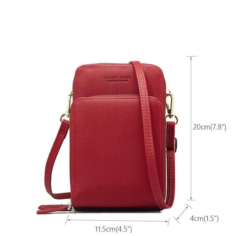 Multifunctional messenger mobile wallet in PU leather with detachable buckle, adjustable shoulder strap, and large capacity for phone and cards