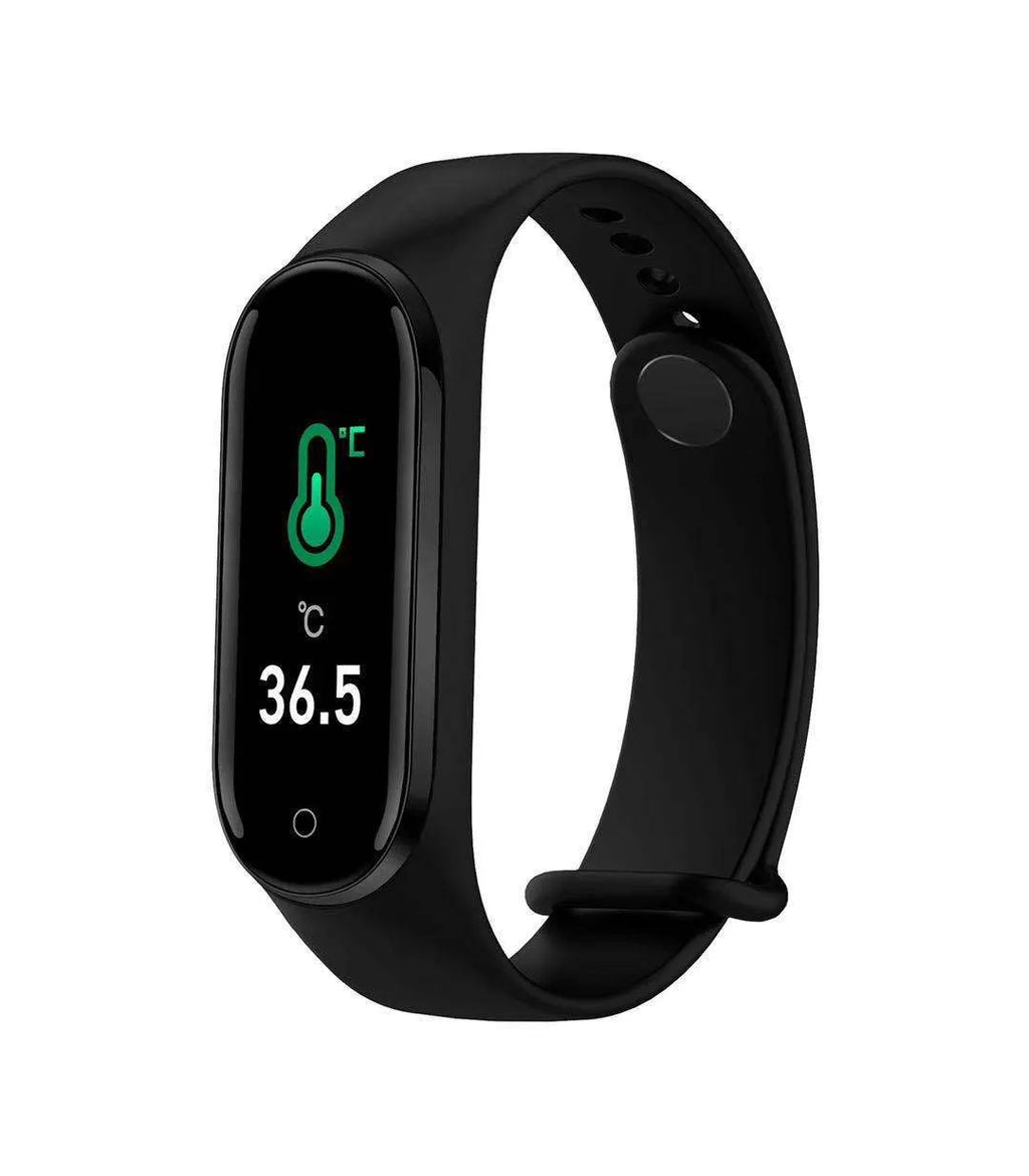 Temperature measuring smart watch in blue, black, and red, 25.5cm, ABS+PC case, one size.