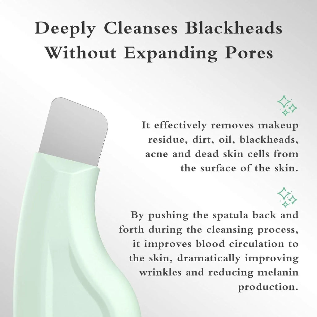 Stainless steel blackhead remover face spatula with a non-slip handle.
