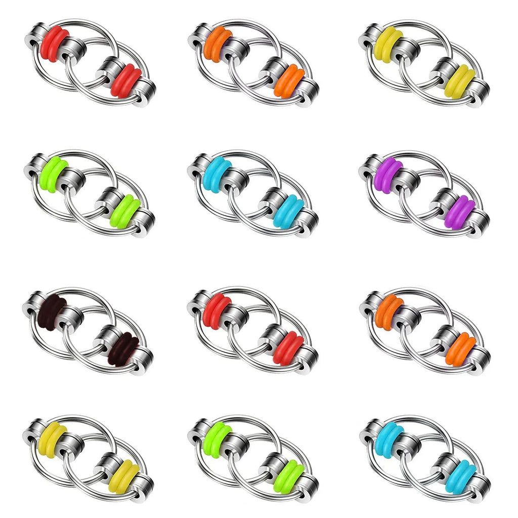 Iron bicycle chain toy keychain, 16.5G, decompression fidget keyring in black, blue, red, green, orange, purple or yellow