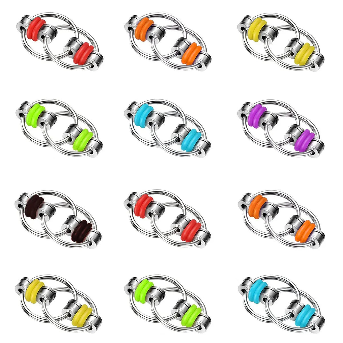 Iron bicycle chain toy keychain, 16.5G, decompression fidget keyring in black, blue, red, green, orange, purple or yellow