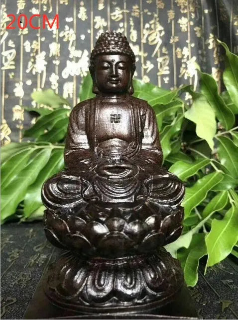 Natural black wood carving Sakyamuni Buddha statue 30cm height home office ornament