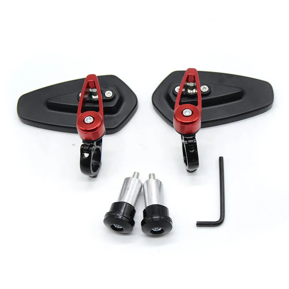 Motorcycle CNC aluminium rear view mirror in black with blue glass, 22mm handlebar fit
