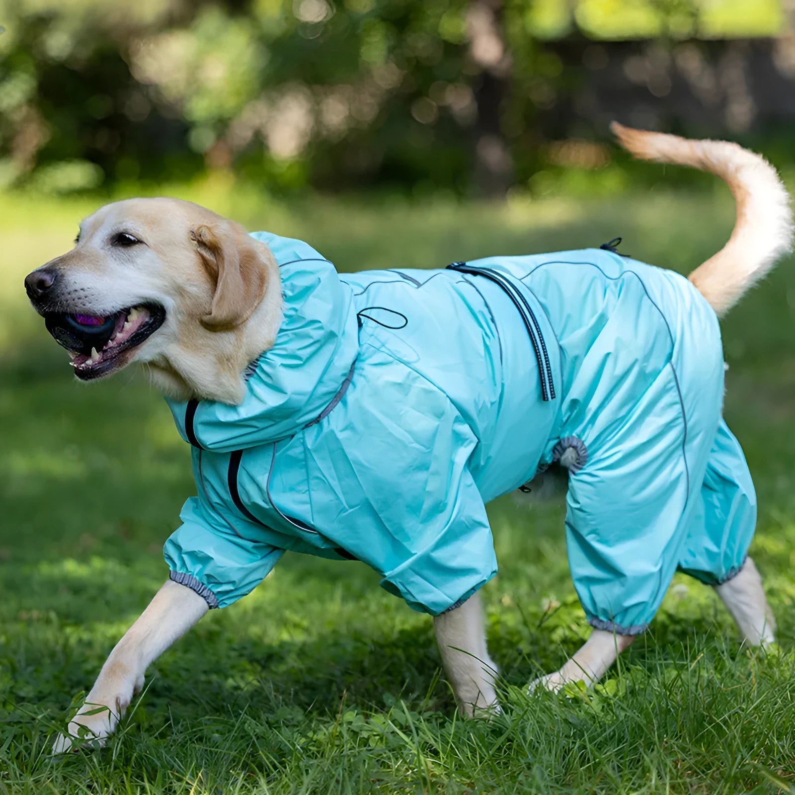 Dog wearing red cotton-padded polyester shell jacket winter coat