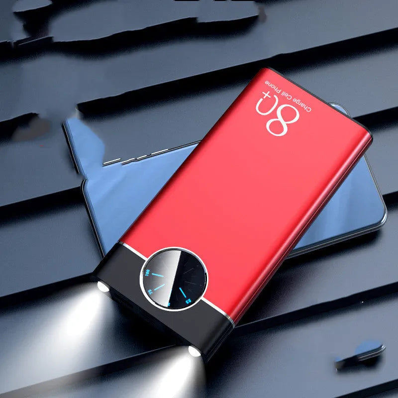 20000mAh alloy portable power bank with LED flashlight in black, red, and blue colour options