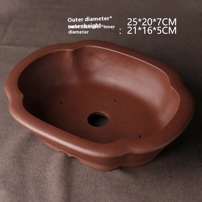 Handmade purple clay bonsai basin in classical Chinese plain style