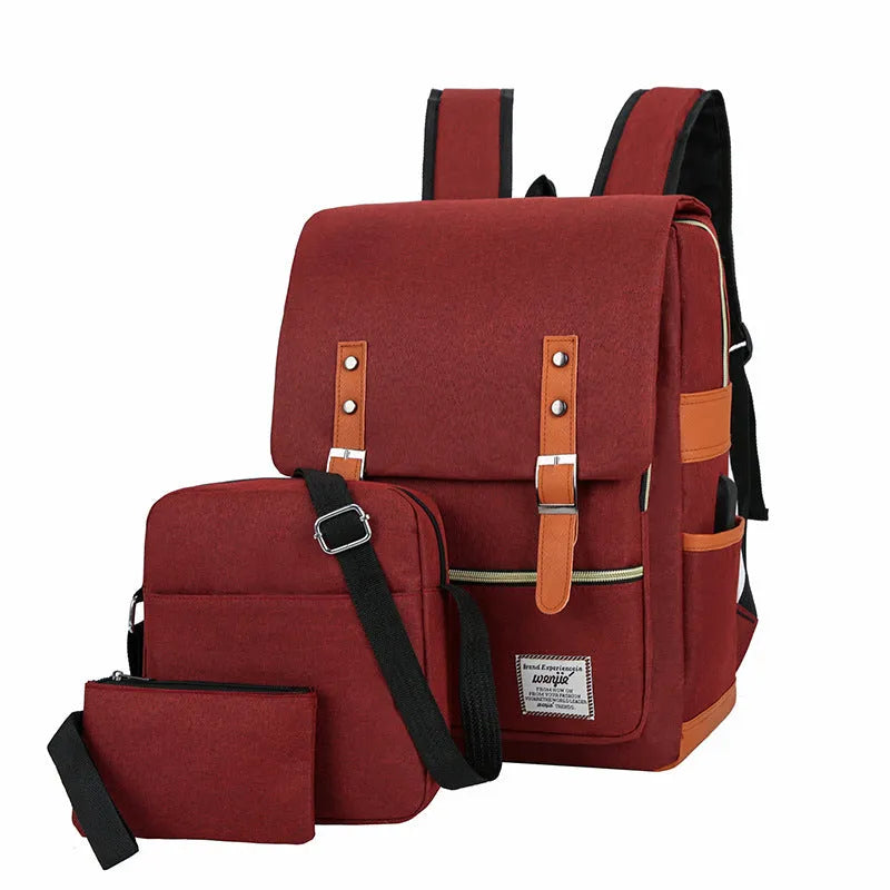 Three-piece waterproof Oxford cloth business backpack in black with curved shoulder strap