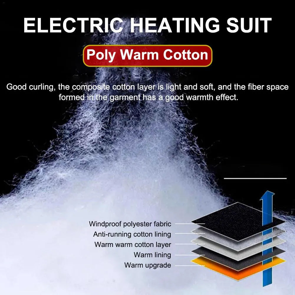 Heated cotton vest in black with USB electric heating panels for winter outdoor warmth