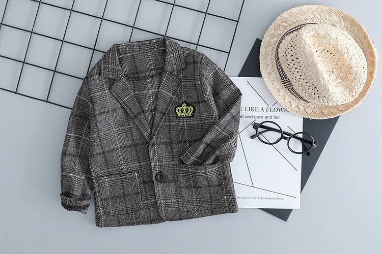 Children's three-piece cotton suit set in coffee colour for formal spring wear