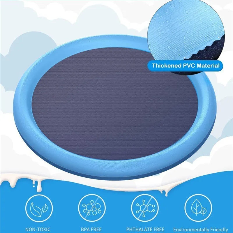 Non-slip splash pad for kids and pet dogs blue PVC inflatable 150cm outdoor water spray play mat