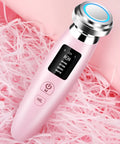 Pink cleansing and rejuvenating beauty instrument showing 185mm length and compact design