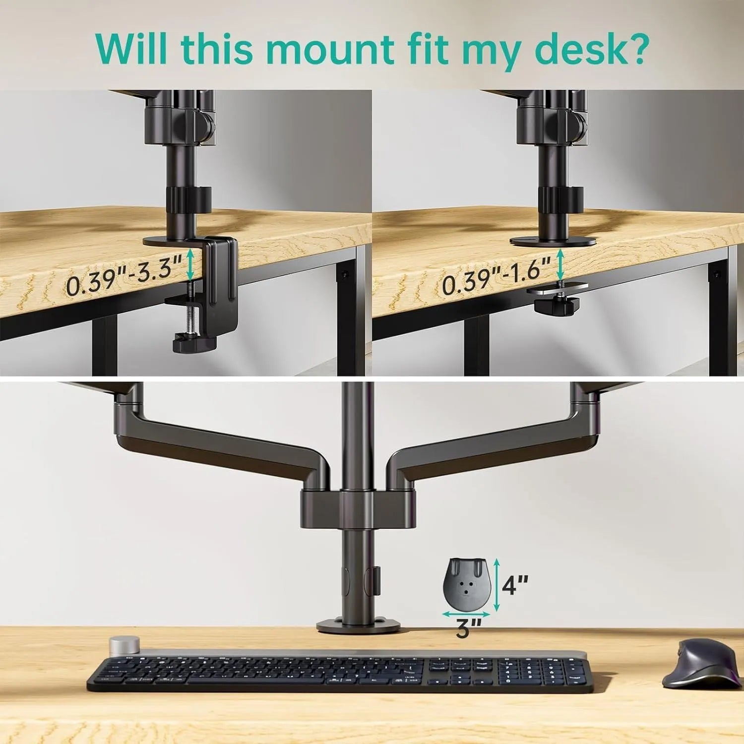 Black three-arm gas spring monitor mount for 13 to 27-inch computer screens