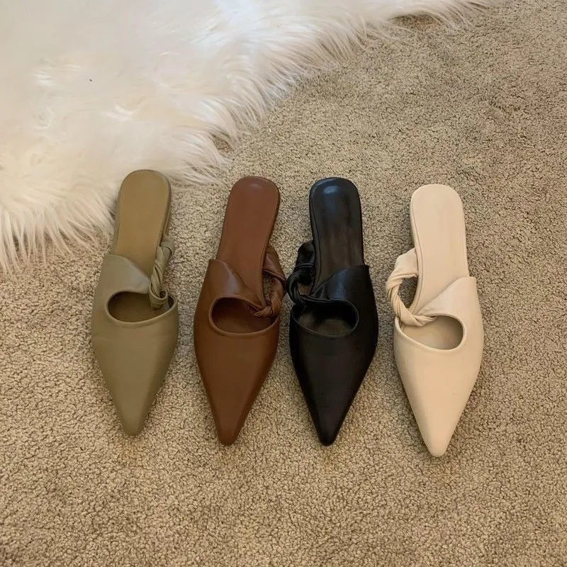 Women's leather slippers with semi-toe box design in four colour options