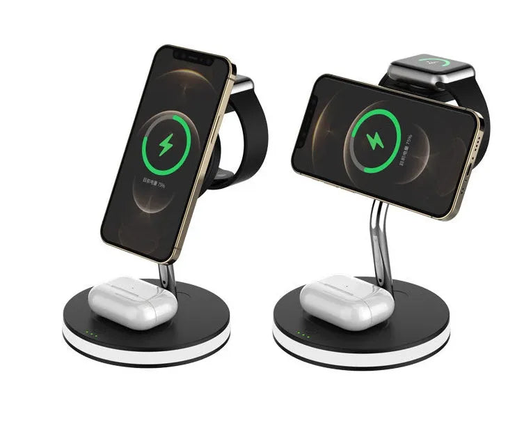 F17 four-in-one wireless charger in black with magnetic lock and indicator light