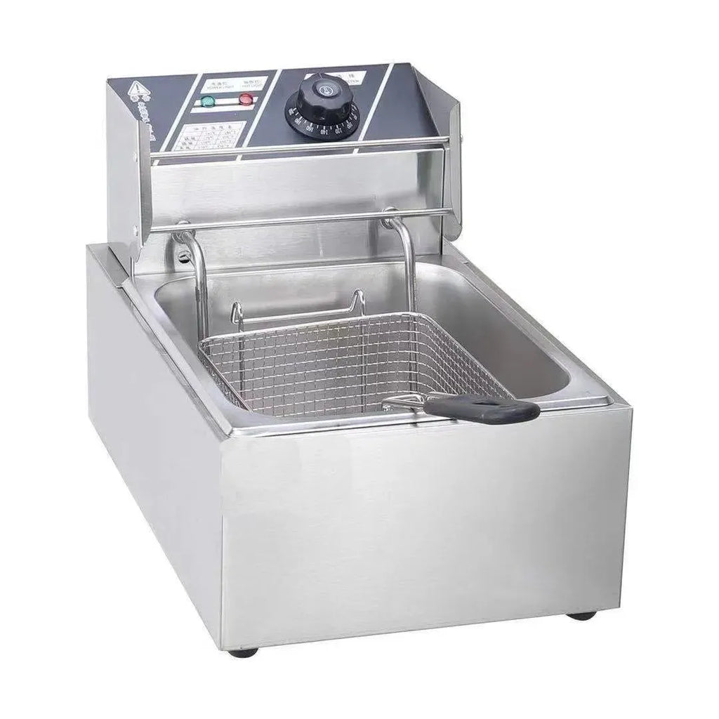 Commercial stainless steel electric deep fryer with temperature control and large cooking capacity