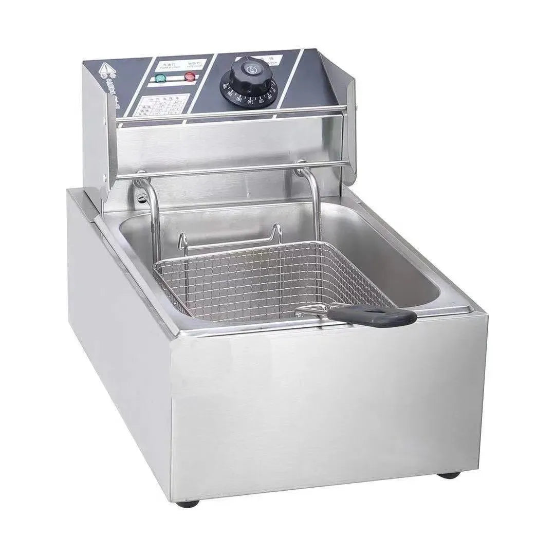 Commercial stainless steel electric deep fryer with temperature control and large cooking capacity