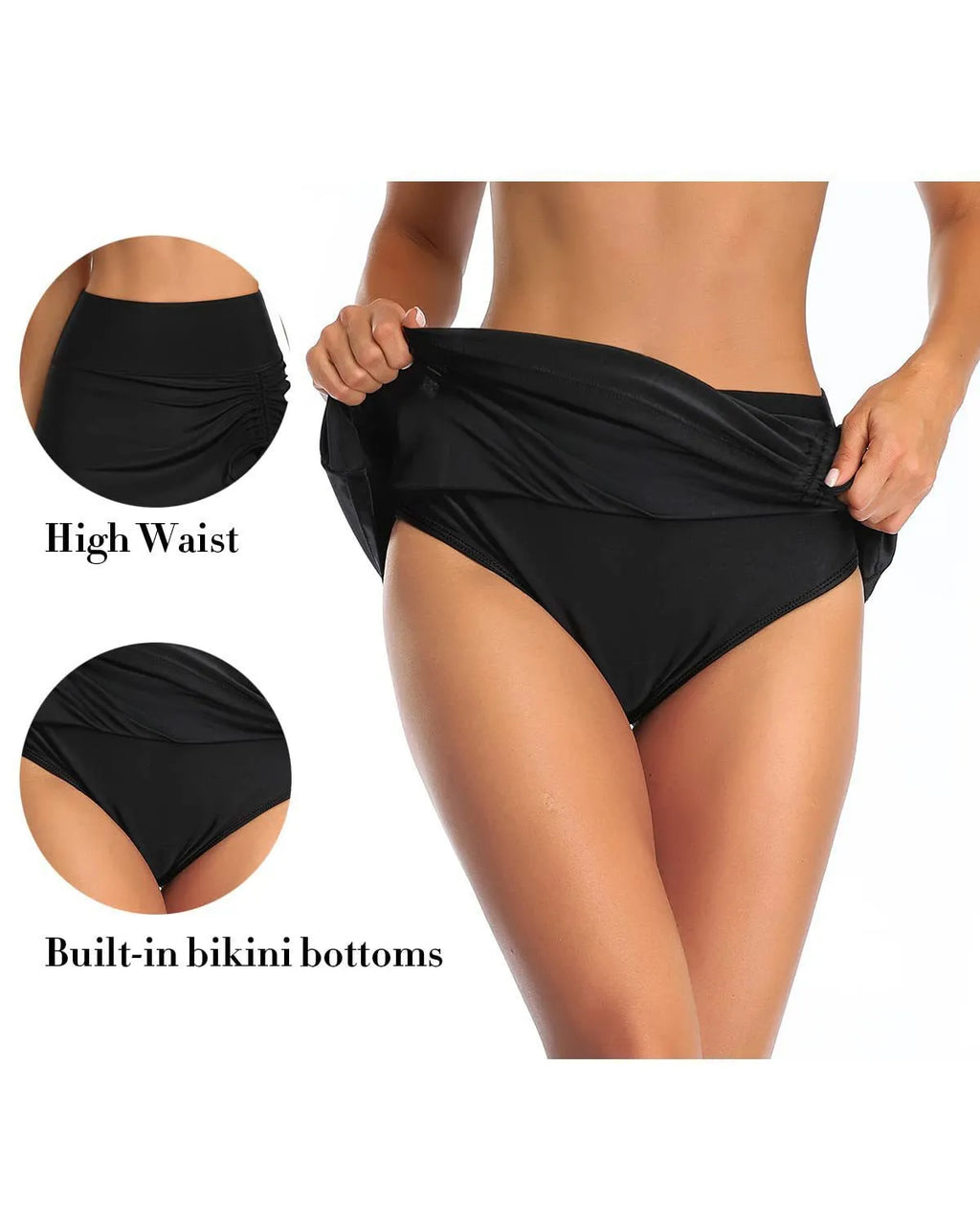 Women's solid colour swimming trunks with lace detailing in grey, shown on a hanger.