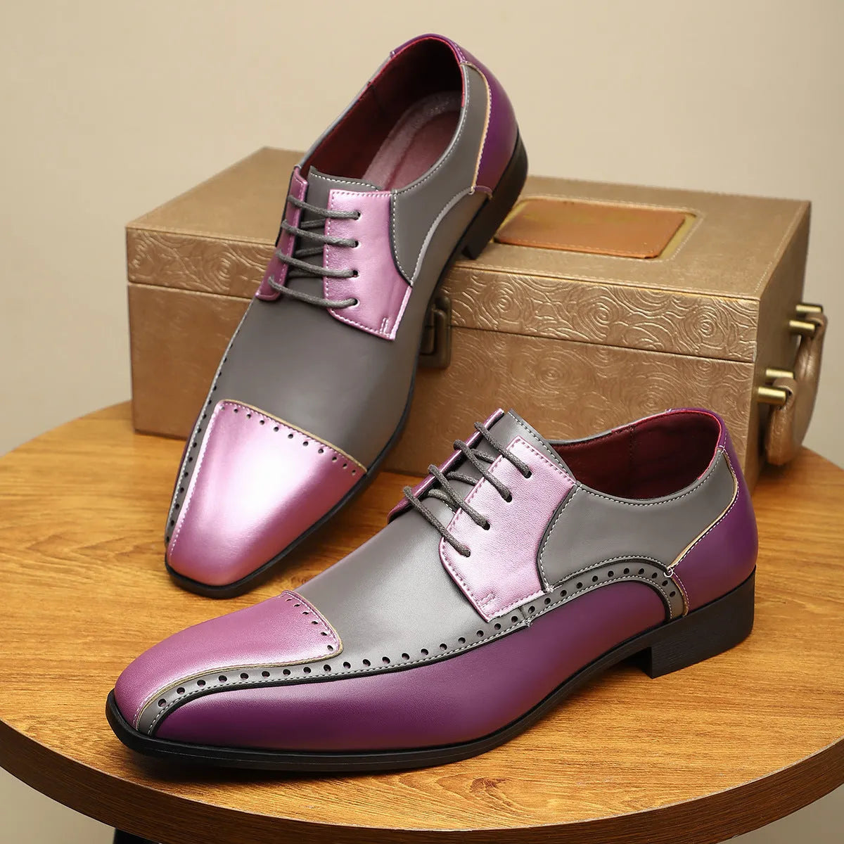 Men's black low-top leather shoes with artificial PU upper and leather toe cap