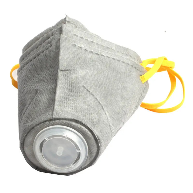 Grey dog anti-fog haze mask with soft cotton mouth cover and Velcro strap for respiratory protection