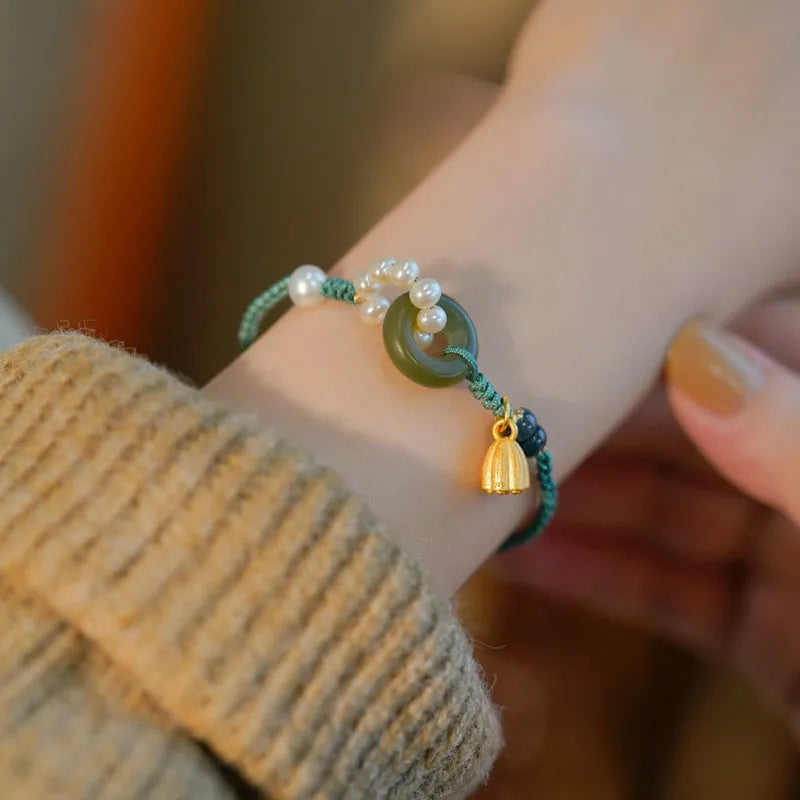 Hand-woven flexible wire watch band bracelet with pearl peace buckle clasp retro women's style