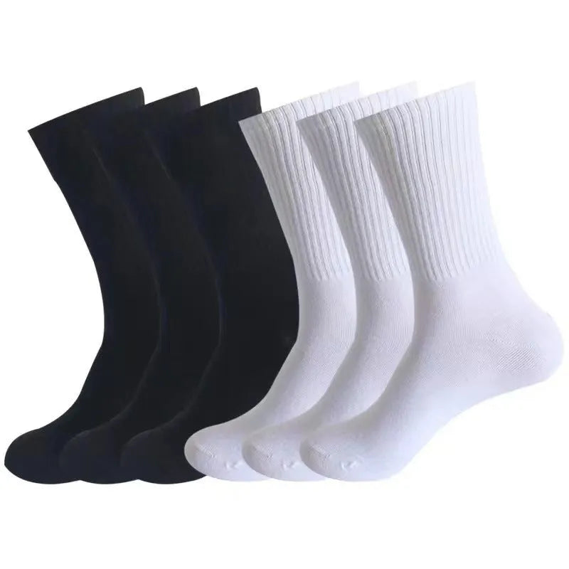 Mid-calf length sports sock in polyester cotton fabric, shown in black colour.
