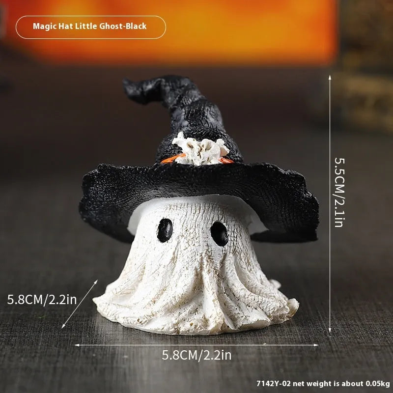 Resin wizard hat ghost ornament in purple or black for Halloween Christmas Easter decoration