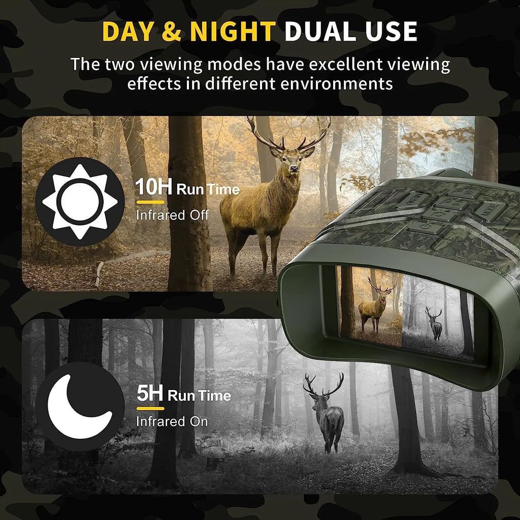 Black 4K night vision monocular with LCD screen showing night vision display