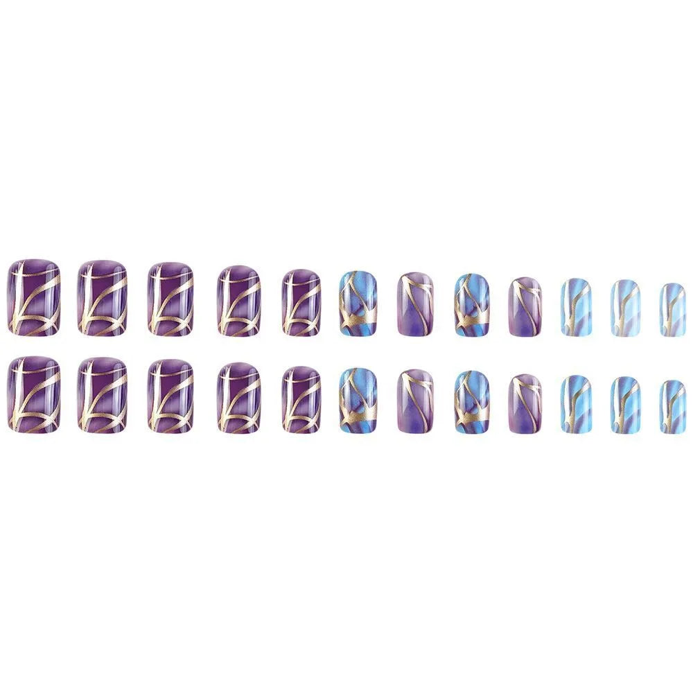 Medium-length purple striped nail stickers in European and American style