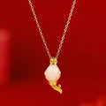 Copper carp literary necklace and red rope hand strap set with electroplated finish