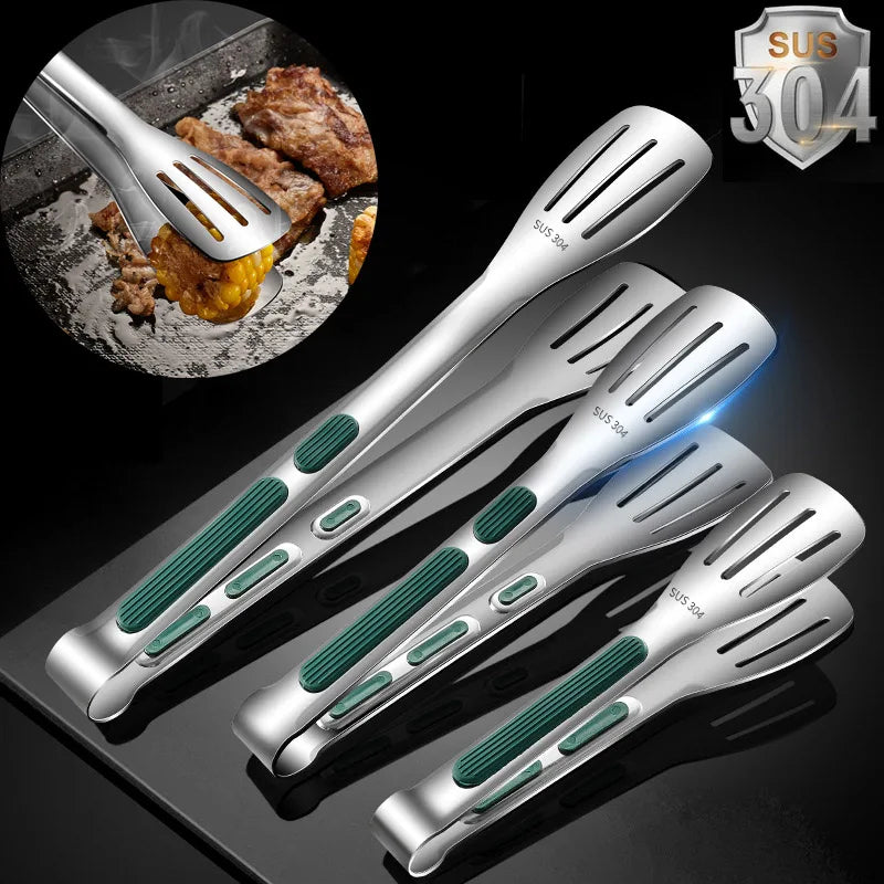 304 Stainless Steel Kitchen Tongs with Non-Slip Silicone Handle, 7/9/11 Inch Heat-Resistant Food Tongs for BBQ, Cooking, Salad, Bread and Meat