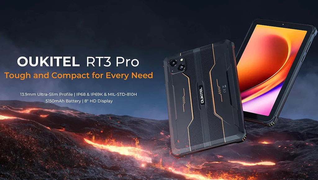 RT3 PRO mobile phone in orange, grey or green colours with plastic construction and included charger