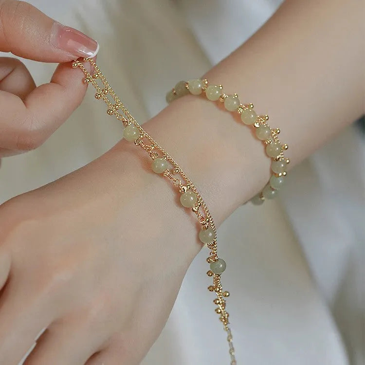 Natural Hetian Jade women's bracelet with princess charm handmade jewellery