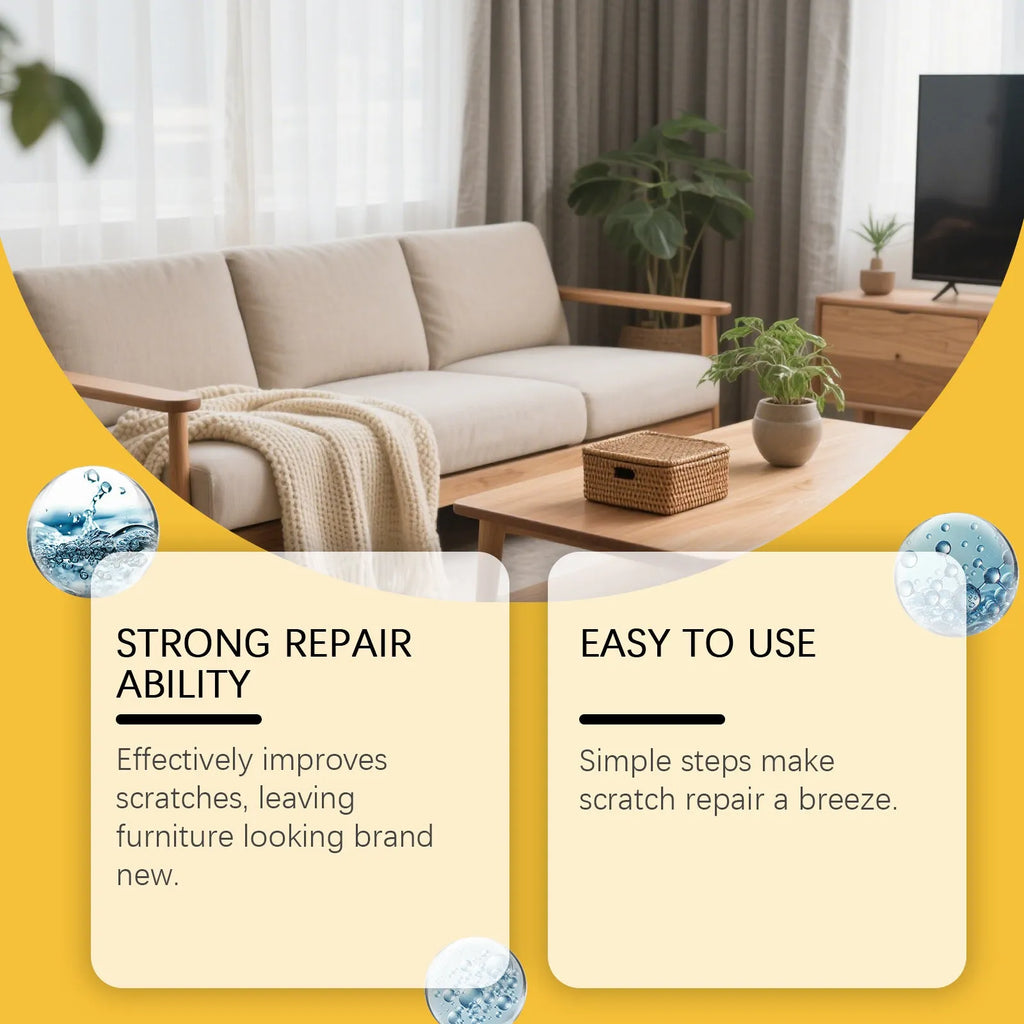 Wooden furniture scratch care kit with 100ml bottle and microfiber towel for surface maintenance