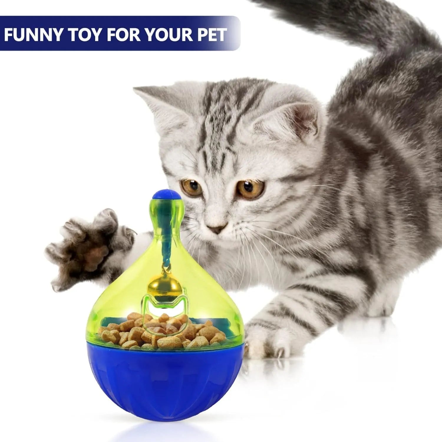 Interactive pet treat dispenser ball with tumbler design for cats and small dogs