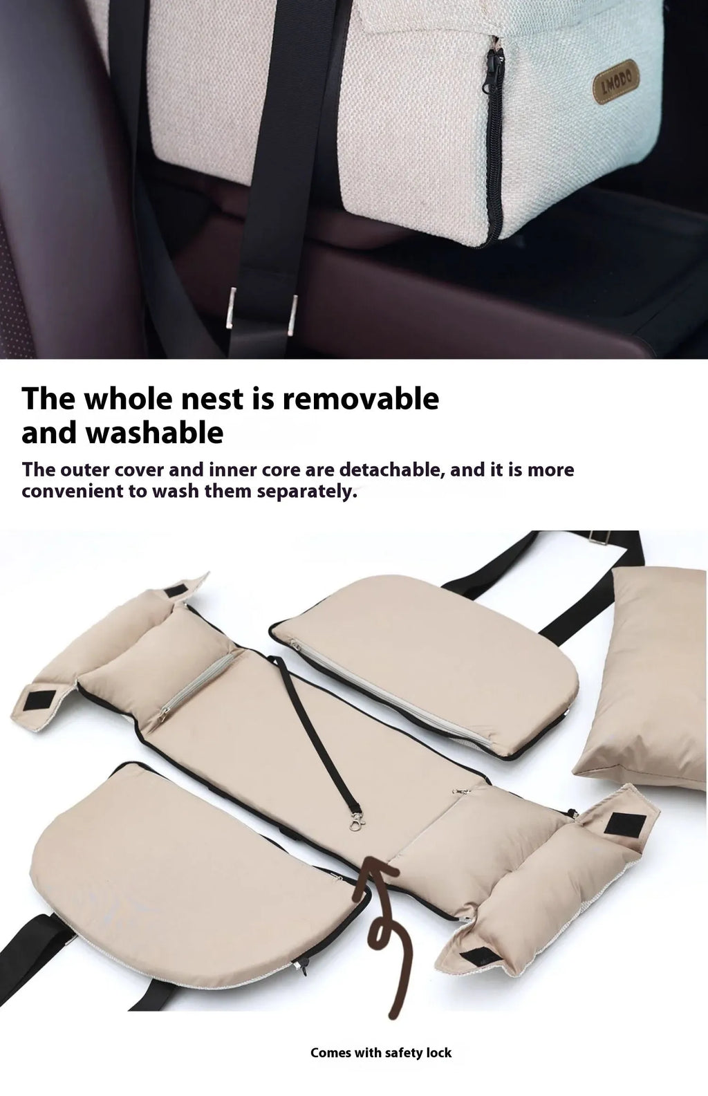 Beige white pet car nest diaper bag with dimensions 23x20x40cm for small dogs