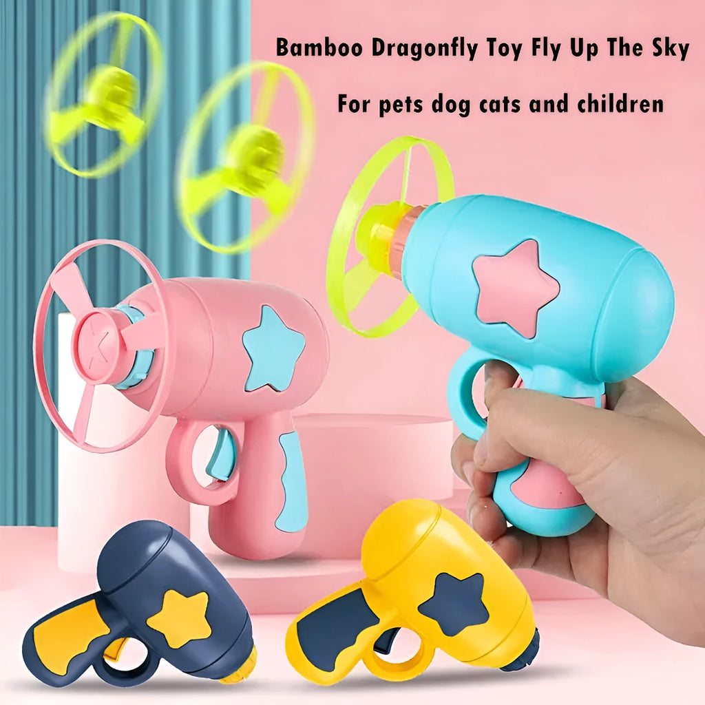 Six-pack of LED flying saucer launcher toys with colourful discs and target boards