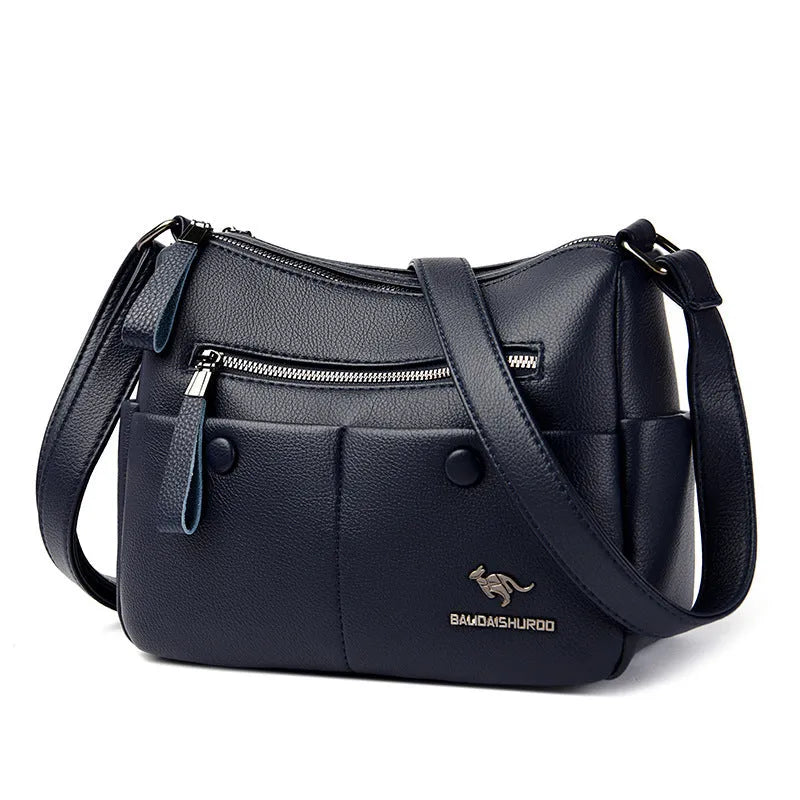 Soft leather PU crossbody bag in horizontal square shape with multiple compartments