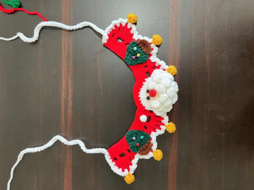 Knitted wool Christmas scarf for pets in striped Santa Claus pattern with four size options