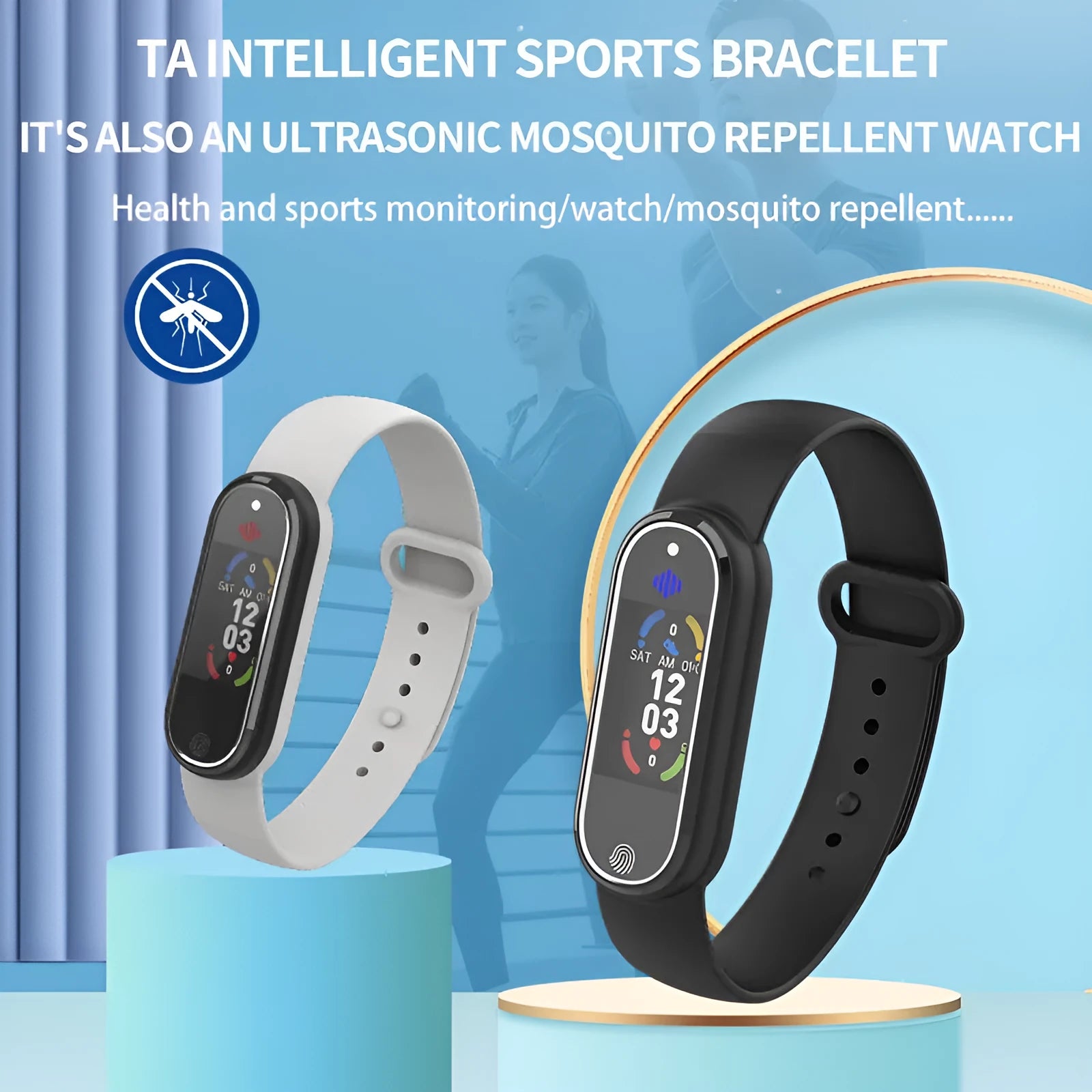Black electronic mosquito repellent bracelet with USB charging port on wrist