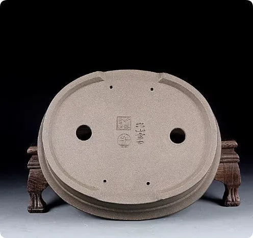 Handmade antique oval purple sand ceramic bonsai pot measuring 25cm long