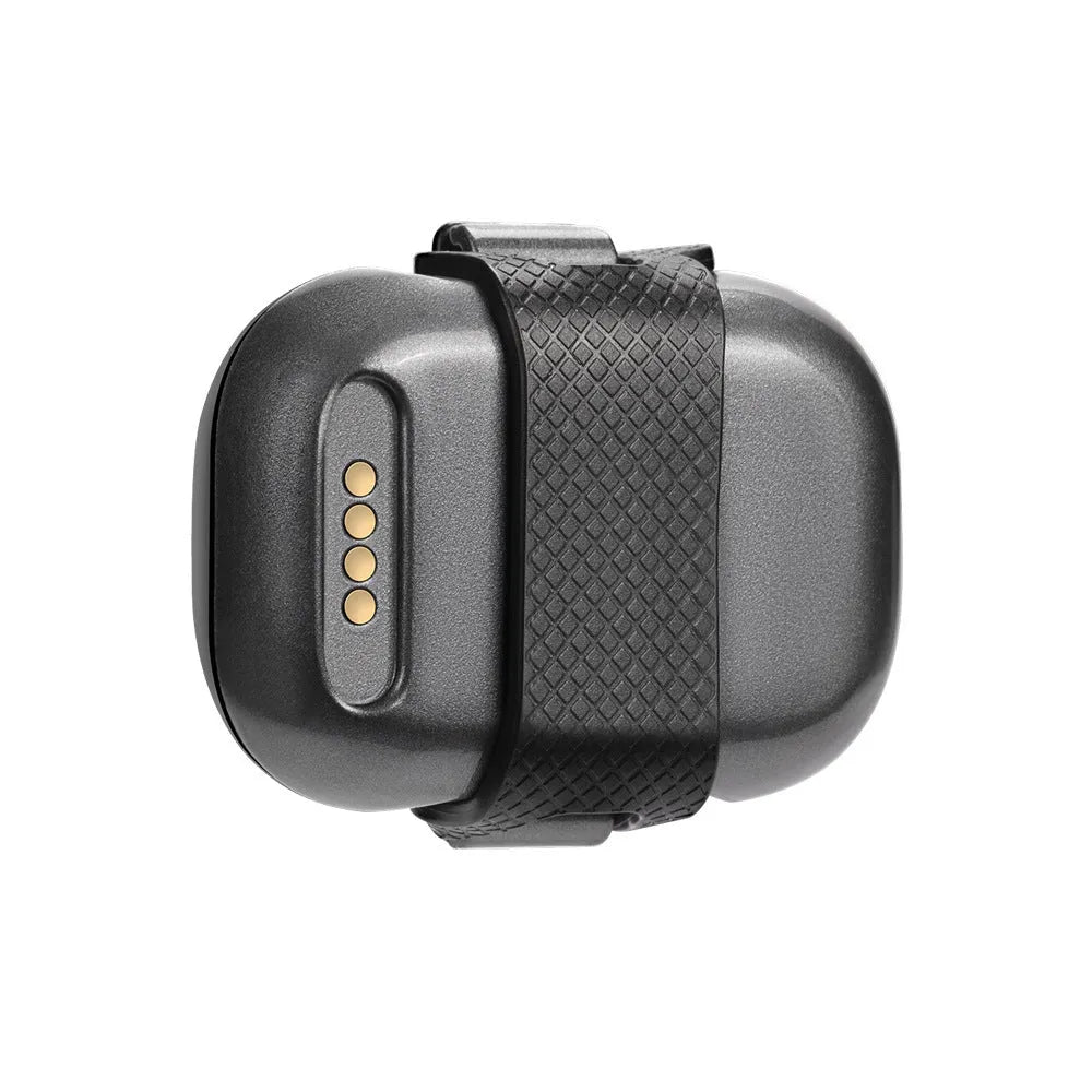 Black pet GPS locator device with hanging rope for dog or cat collar attachment
