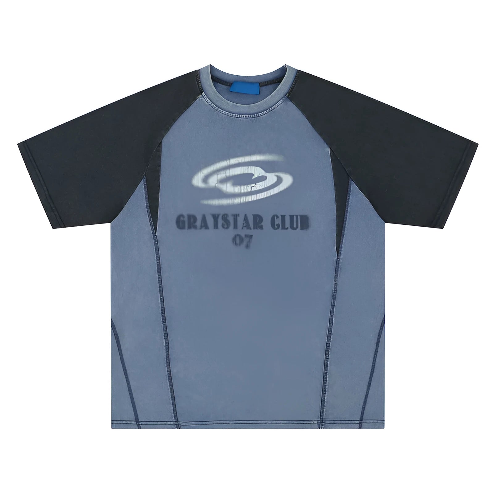 Men's blue hip hop letter print cotton T-shirt with raglan sleeves and loose fit design
